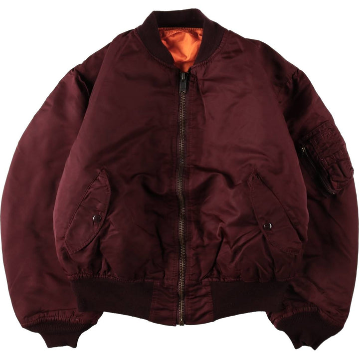 80s-90'S Civilian Alpha MA-1 Style Padded Military Flight Jacket, Made in USA, Men's Size XL Nylon wine-red Vintage Second Hand