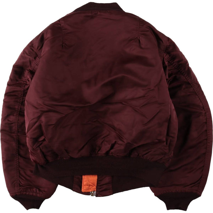 80s-90'S Civilian Alpha MA-1 Style Padded Military Flight Jacket, Made in USA, Men's Size XL Nylon wine-red Vintage Second Hand