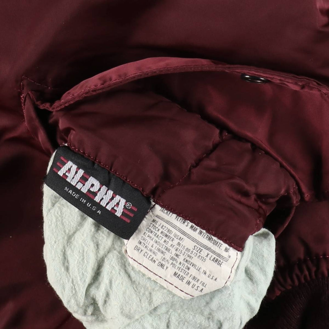 80s-90'S Civilian Alpha MA-1 Style Padded Military Flight Jacket, Made in USA, Men's Size XL Nylon wine-red Vintage Second Hand
