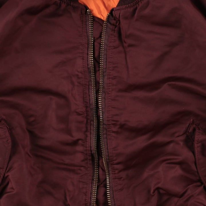 80s-90'S Civilian Alpha MA-1 Style Padded Military Flight Jacket, Made in USA, Men's Size XL Nylon wine-red Vintage Second Hand