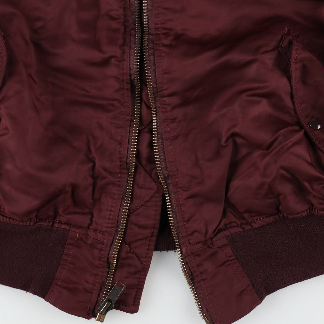 80s-90'S Civilian Alpha MA-1 Style Padded Military Flight Jacket, Made in USA, Men's Size XL Nylon wine-red Vintage Second Hand