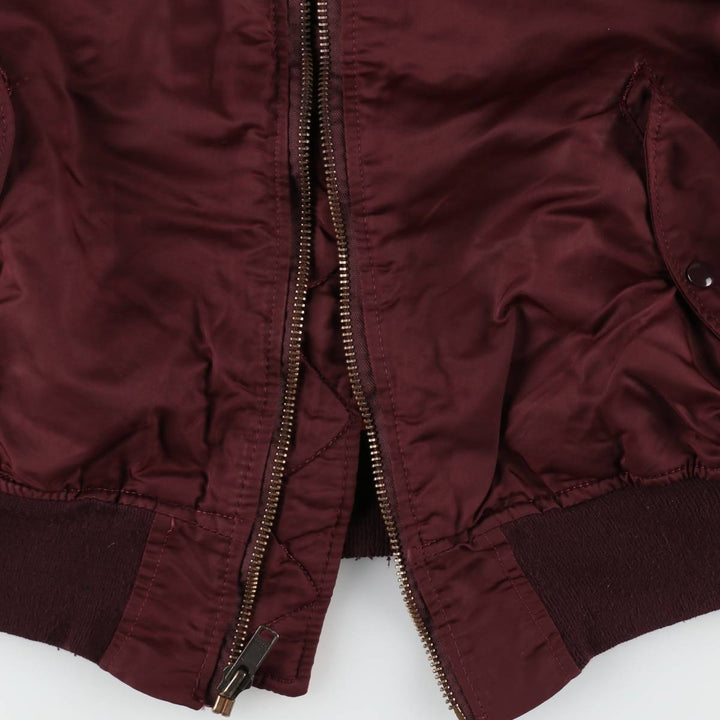80s-90'S Civilian Alpha MA-1 Style Padded Military Flight Jacket, Made in USA, Men's Size XL Nylon wine-red Vintage Second Hand