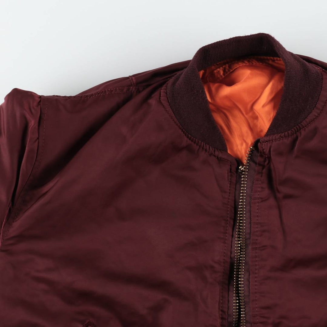 80s-90'S Civilian Alpha MA-1 Style Padded Military Flight Jacket, Made in USA, Men's Size XL Nylon wine-red Vintage Second Hand