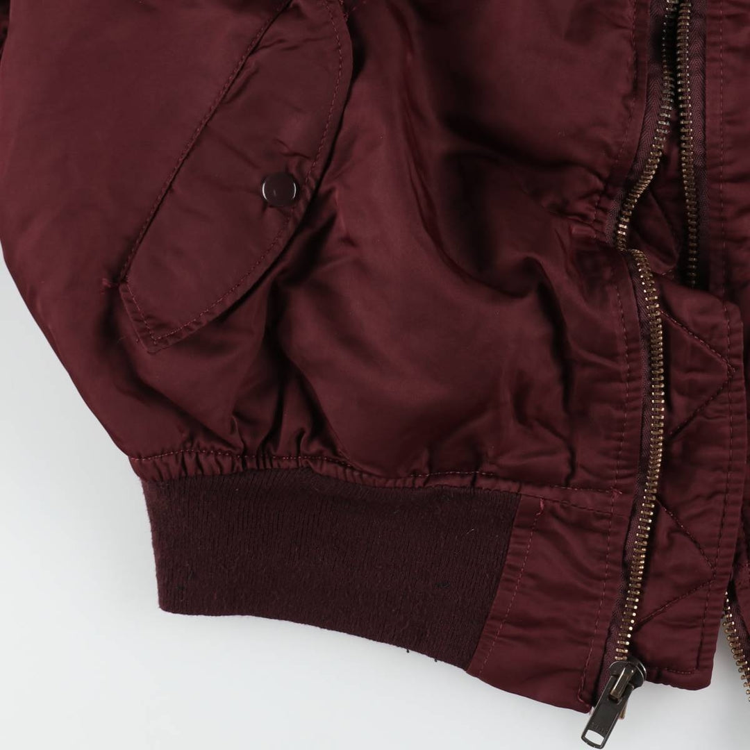 80s-90'S Civilian Alpha MA-1 Style Padded Military Flight Jacket, Made in USA, Men's Size XL Nylon wine-red Vintage Second Hand