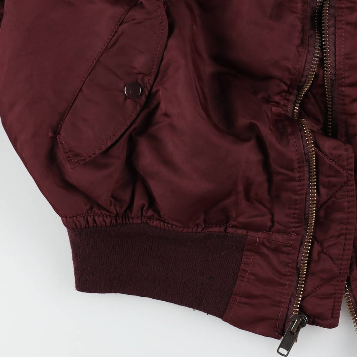 80s-90'S Civilian Alpha MA-1 Style Padded Military Flight Jacket, Made in USA, Men's Size XL Nylon wine-red Vintage Second Hand