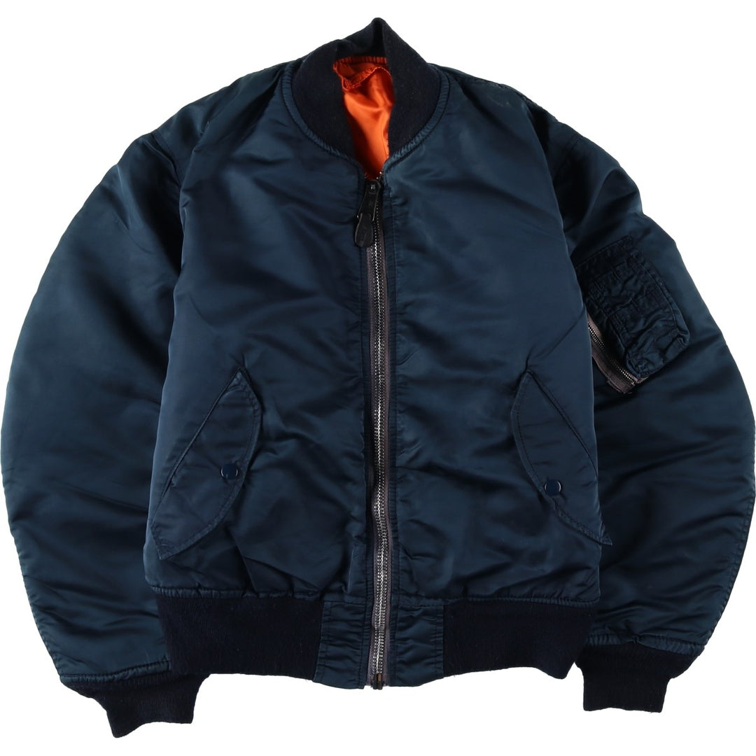 1990'S Civilian Alpha MA-1 Style Padded Military Flight Jacket, Made in USA, Men's Size Medium, Vintage Nylon navy blue type Vintage Second Hand