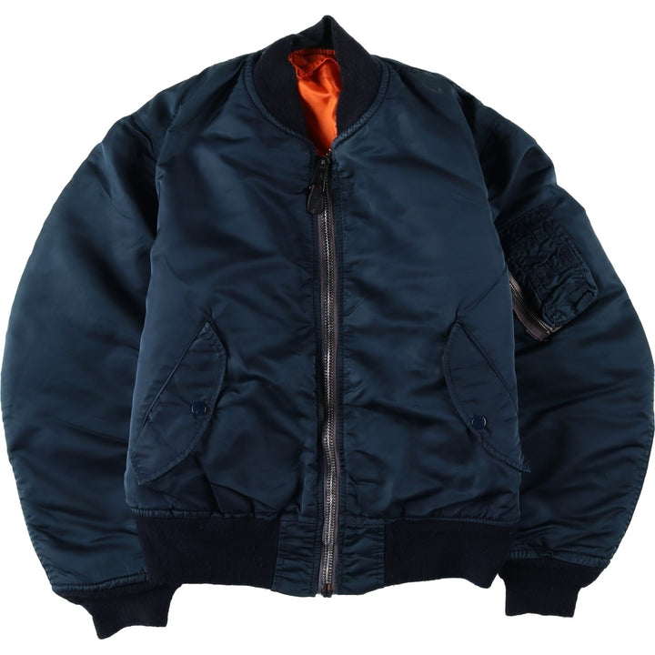 1990'S Civilian Alpha MA-1 Style Padded Military Flight Jacket, Made in USA, Men's Size Medium, Vintage Nylon navy blue type Vintage Second Hand