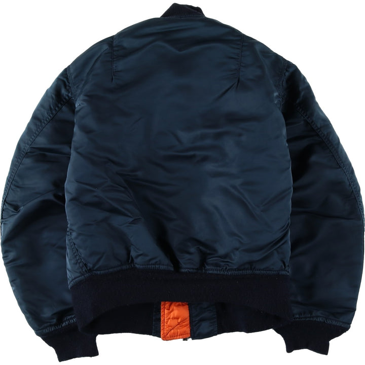 1990'S Civilian Alpha MA-1 Style Padded Military Flight Jacket, Made in USA, Men's Size Medium, Vintage Nylon navy blue type Vintage Second Hand