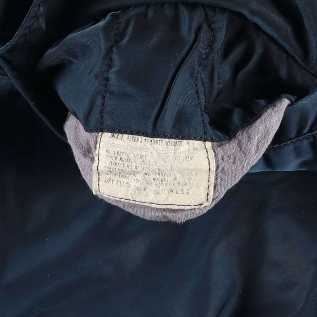 1990'S Civilian Alpha MA-1 Style Padded Military Flight Jacket, Made in USA, Men's Size Medium, Vintage Nylon navy blue type Vintage Second Hand