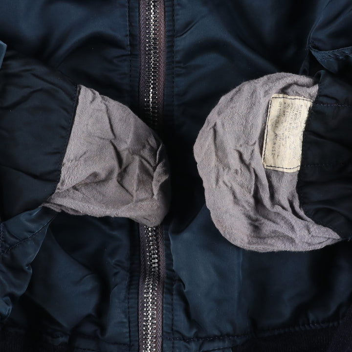 1990'S Civilian Alpha MA-1 Style Padded Military Flight Jacket, Made in USA, Men's Size Medium, Vintage Nylon navy blue type Vintage Second Hand