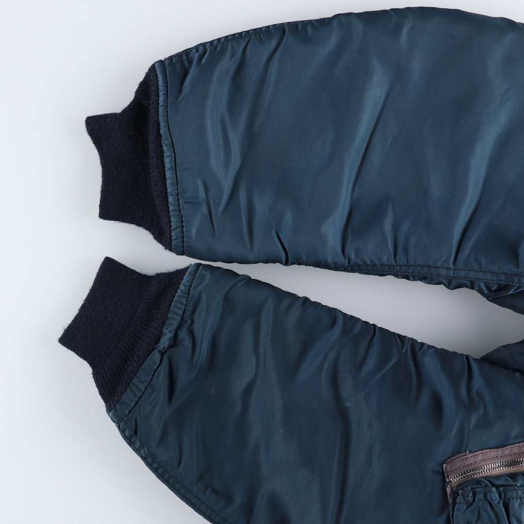 1990'S Civilian Alpha MA-1 Style Padded Military Flight Jacket, Made in USA, Men's Size Medium, Vintage Nylon navy blue type Vintage Second Hand