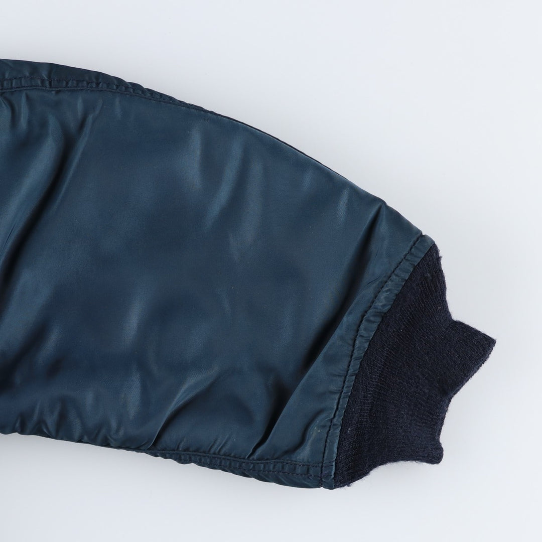 1990'S Civilian Alpha MA-1 Style Padded Military Flight Jacket, Made in USA, Men's Size Medium, Vintage Nylon navy blue type Vintage Second Hand