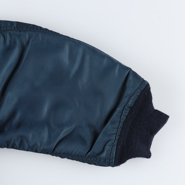 1990'S Civilian Alpha MA-1 Style Padded Military Flight Jacket, Made in USA, Men's Size Medium, Vintage Nylon navy blue type Vintage Second Hand