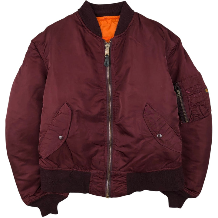 90'S civilian Alpha MA-1 style padded military flight jacket, made in the USA, men's size L, vintage Nylon wine-red Vintage Second Hand