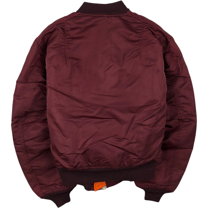 90'S civilian Alpha MA-1 style padded military flight jacket, made in the USA, men's size L, vintage Nylon wine-red Vintage Second Hand