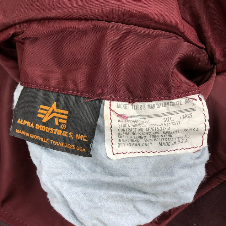 90'S civilian Alpha MA-1 style padded military flight jacket, made in the USA, men's size L, vintage Nylon wine-red Vintage Second Hand