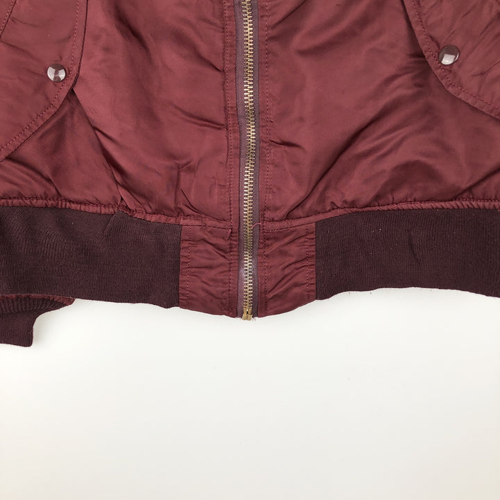 90'S civilian Alpha MA-1 style padded military flight jacket, made in the USA, men's size L, vintage Nylon wine-red Vintage Second Hand
