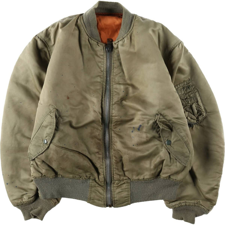Alpha MA-1 style padded military flight jacket, made in the USA, men's size XL Nylon Khaki type Vintage Second Hand