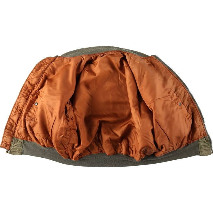 Alpha MA-1 style padded military flight jacket, made in the USA, men's size XL Nylon Khaki type Vintage Second Hand