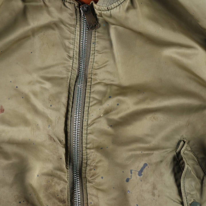 Alpha MA-1 style padded military flight jacket, made in the USA, men's size XL Nylon Khaki type Vintage Second Hand