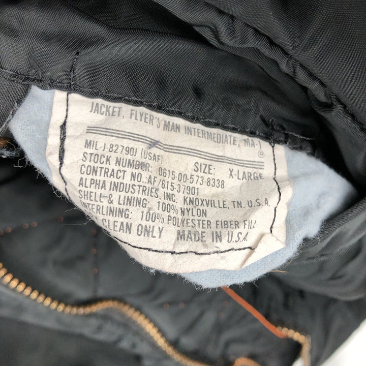 90'S civilian Alpha MA-1 style padded military flight jacket, made in the USA, men's size XL, vintage Nylon black type Vintage Second Hand