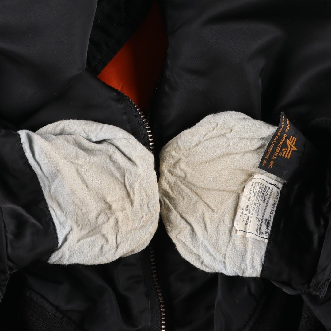 90'S civilian Alpha MA-1 style padded military flight jacket, made in the USA, men's size XL, vintage Nylon black type Vintage Second Hand