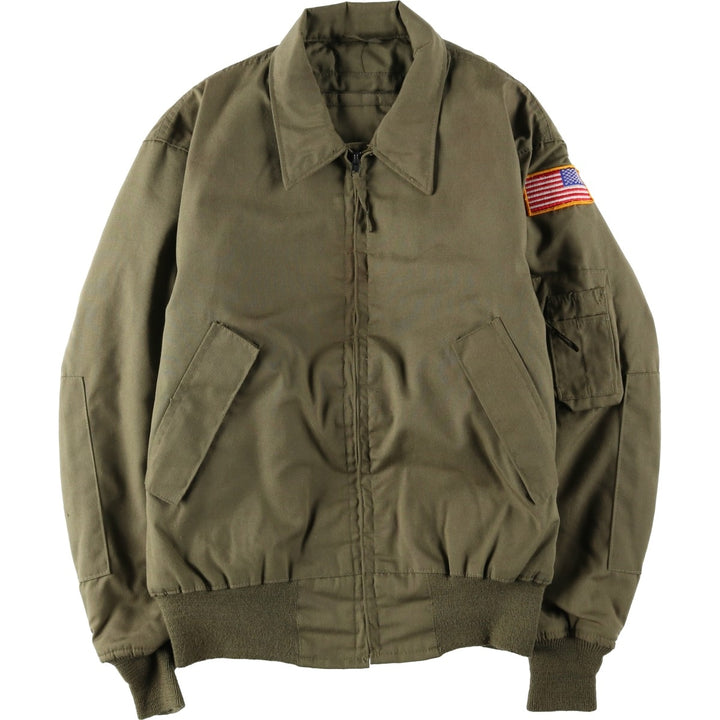 1980'S US Military Issue CVC Stars and Stripes Custom Military Tanker Jacket, Made in USA, Medium-Long (Men's Size M Equivalent), Vintage Aramid Khaki type Vintage Second Hand