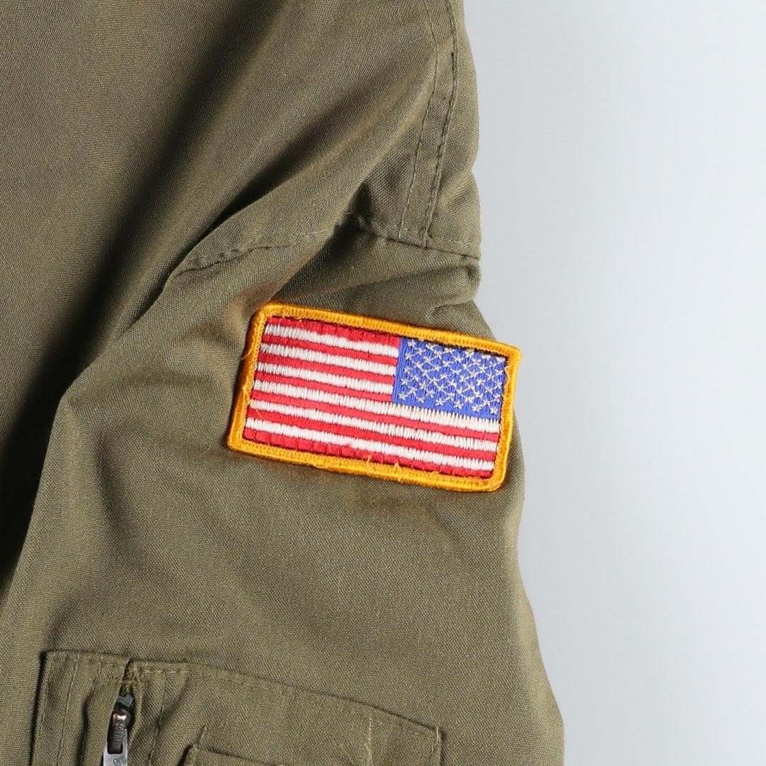 1980'S US Military Issue CVC Stars and Stripes Custom Military Tanker Jacket, Made in USA, Medium-Long (Men's Size M Equivalent), Vintage Aramid Khaki type Vintage Second Hand