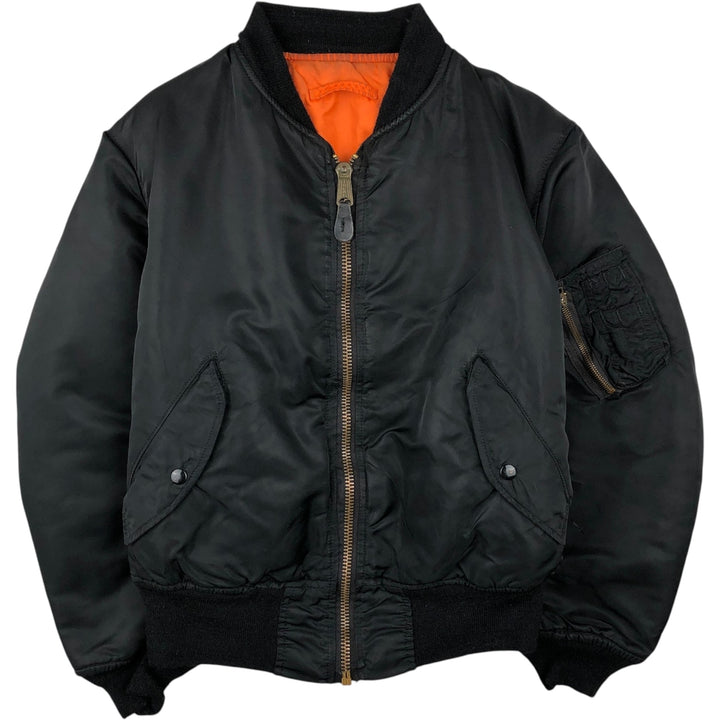 Civilian-made Alpha Industries MA-1 type padded military flight jacket, made in the USA, men's size M equivalent, vintage. Nylon black type Vintage Second Hand