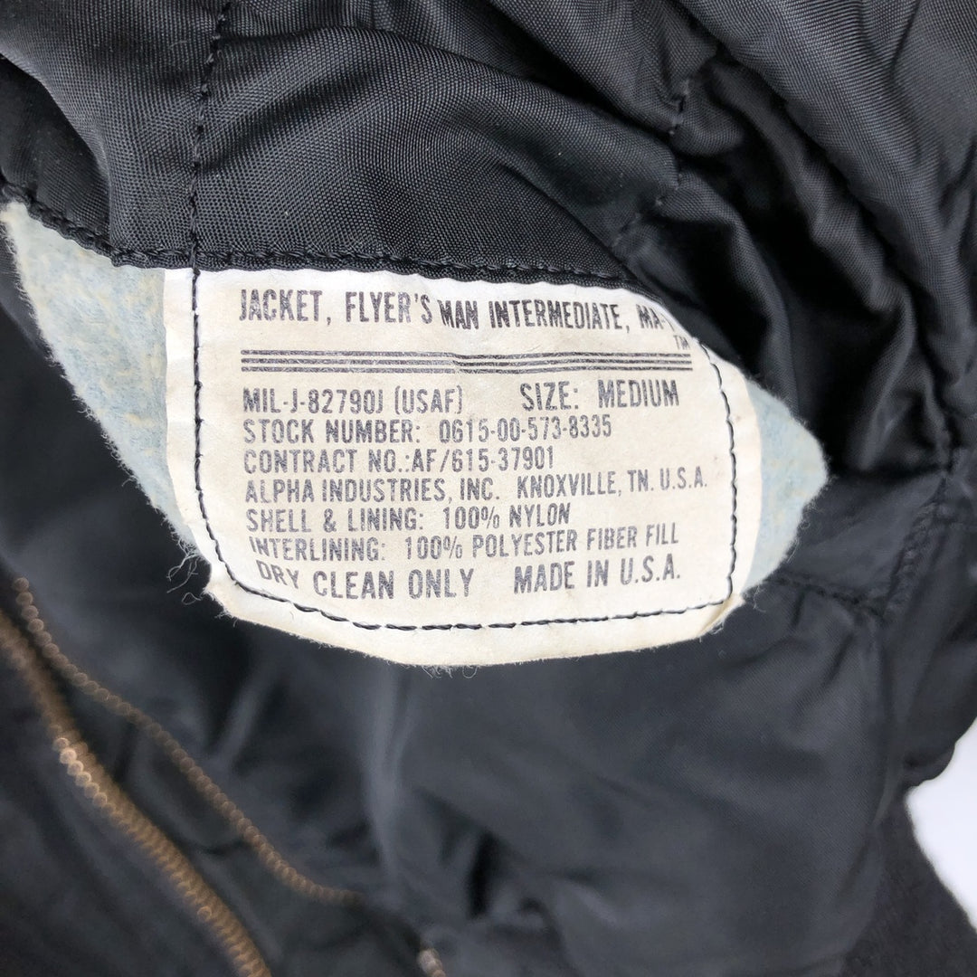 Civilian-made Alpha Industries MA-1 type padded military flight jacket, made in the USA, men's size M equivalent, vintage. Nylon black type Vintage Second Hand