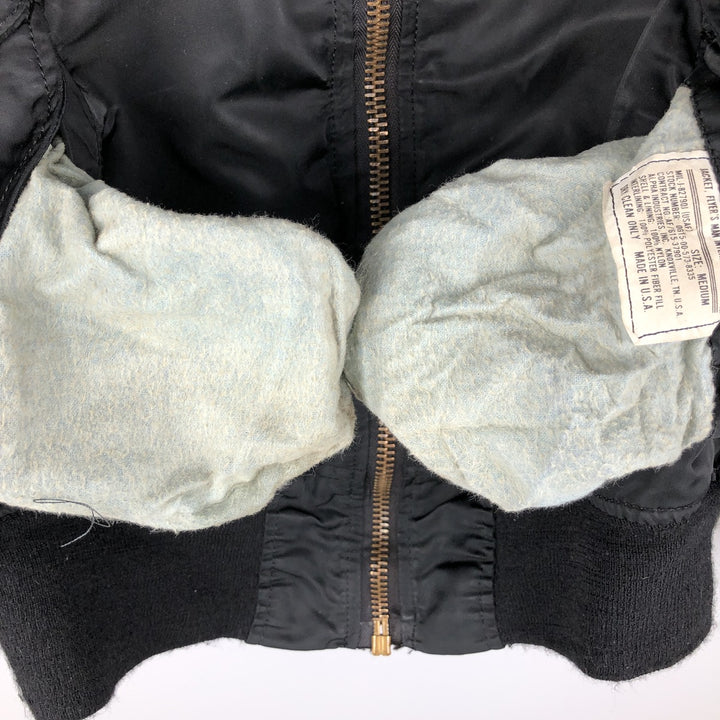 Civilian-made Alpha Industries MA-1 type padded military flight jacket, made in the USA, men's size M equivalent, vintage. Nylon black type Vintage Second Hand