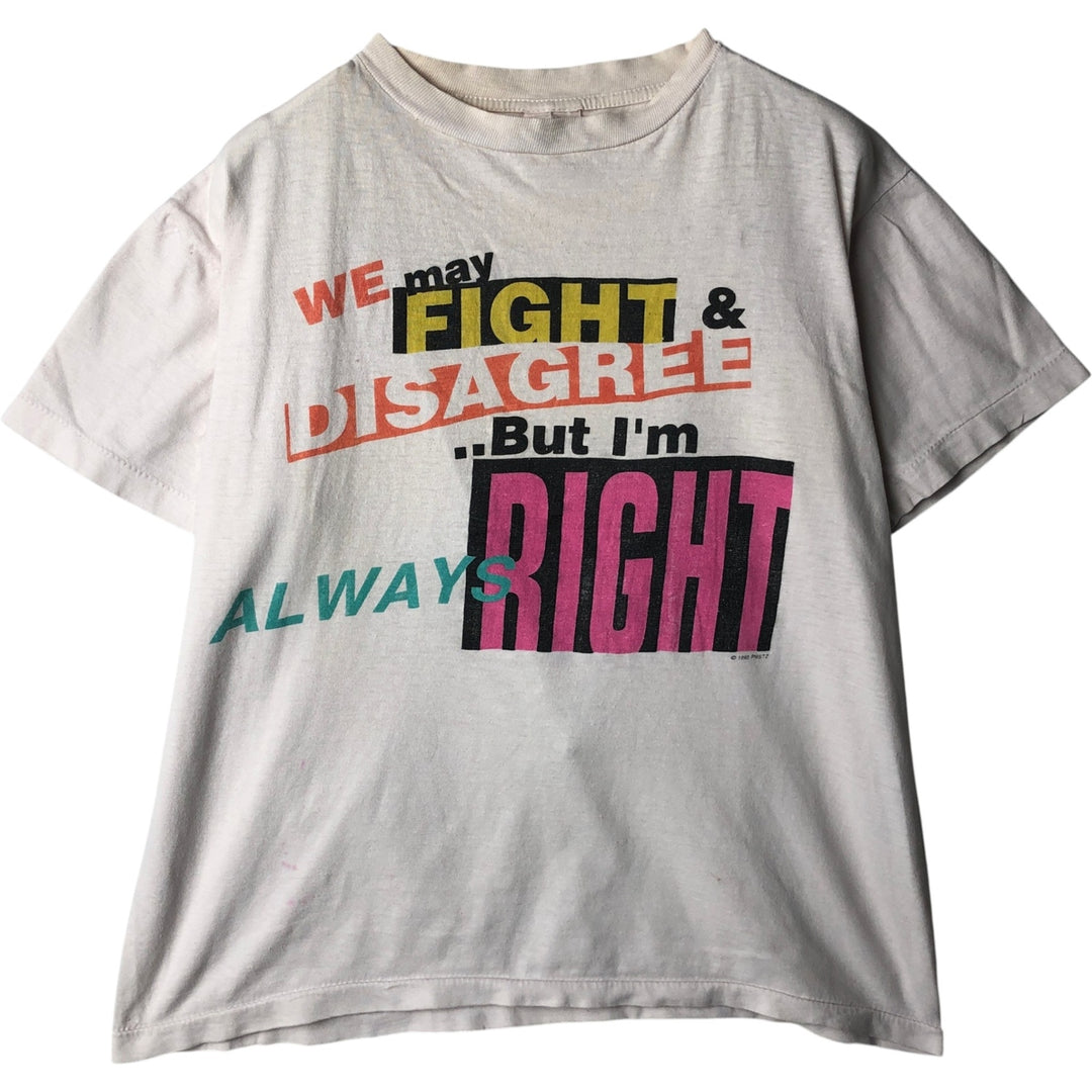 90'S message print T-shirt, men's size L, vintage cotton pink type Vintage Second Hand