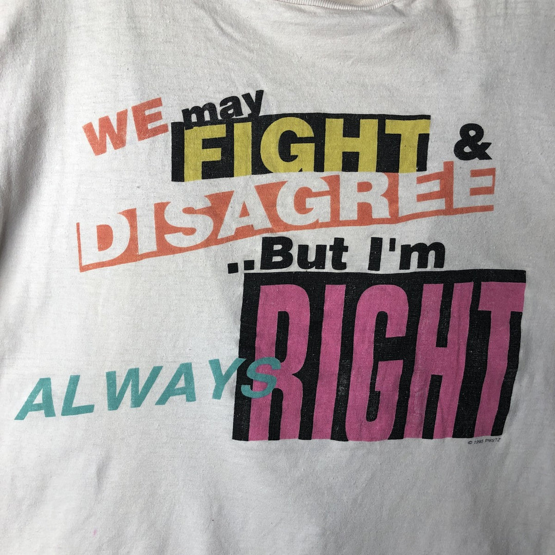 90'S message print T-shirt, men's size L, vintage cotton pink type Vintage Second Hand