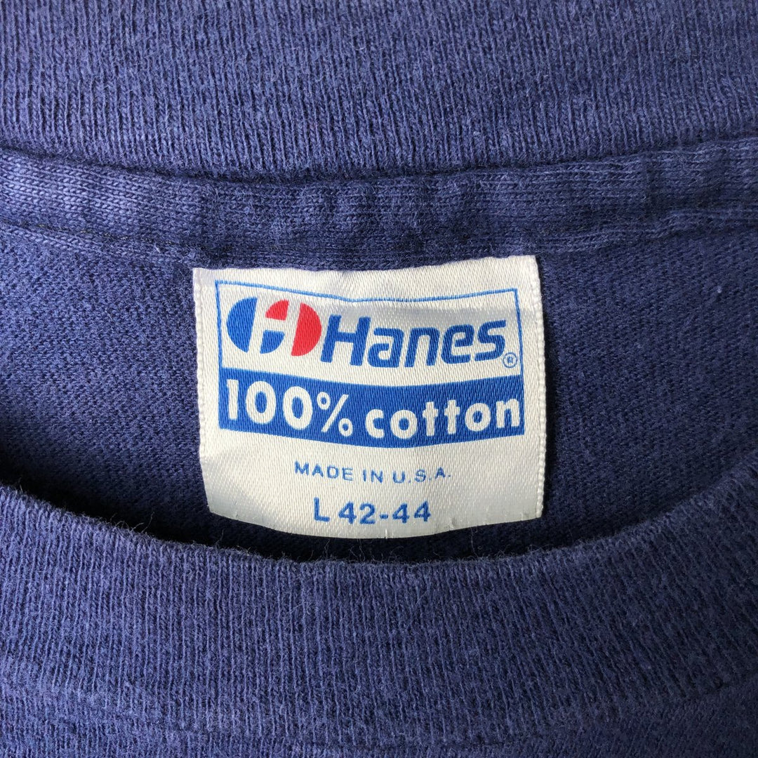 1980'S Hanes 100% Cotton Blue Tag Printed T-Shirt, Made in USA, Men's Size L (Equivalent), Vintage cotton navy blue type Vintage Second Hand