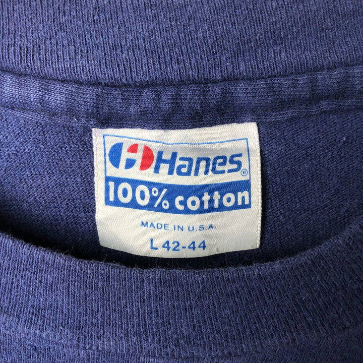 1980'S Hanes 100% Cotton Blue Tag Printed T-Shirt, Made in USA, Men's Size L (Equivalent), Vintage cotton navy blue type Vintage Second Hand