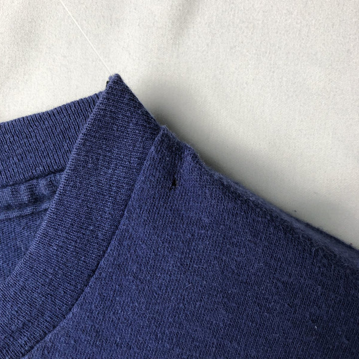1980'S Hanes 100% Cotton Blue Tag Printed T-Shirt, Made in USA, Men's Size L (Equivalent), Vintage cotton navy blue type Vintage Second Hand