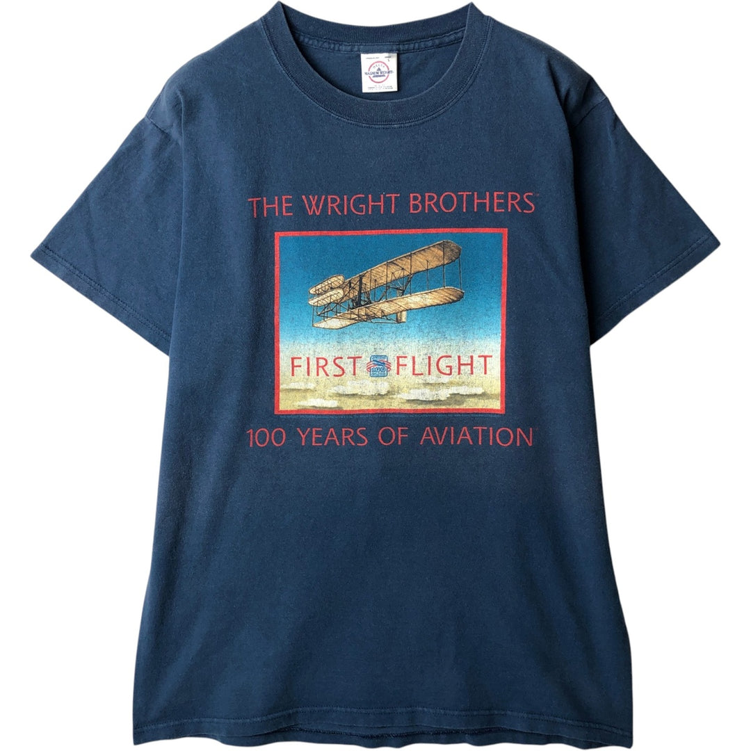 Delta Magnum Weight Wright Brothers Print T-Shirt (Men's Size L) cotton blue type Vintage Second Hand
