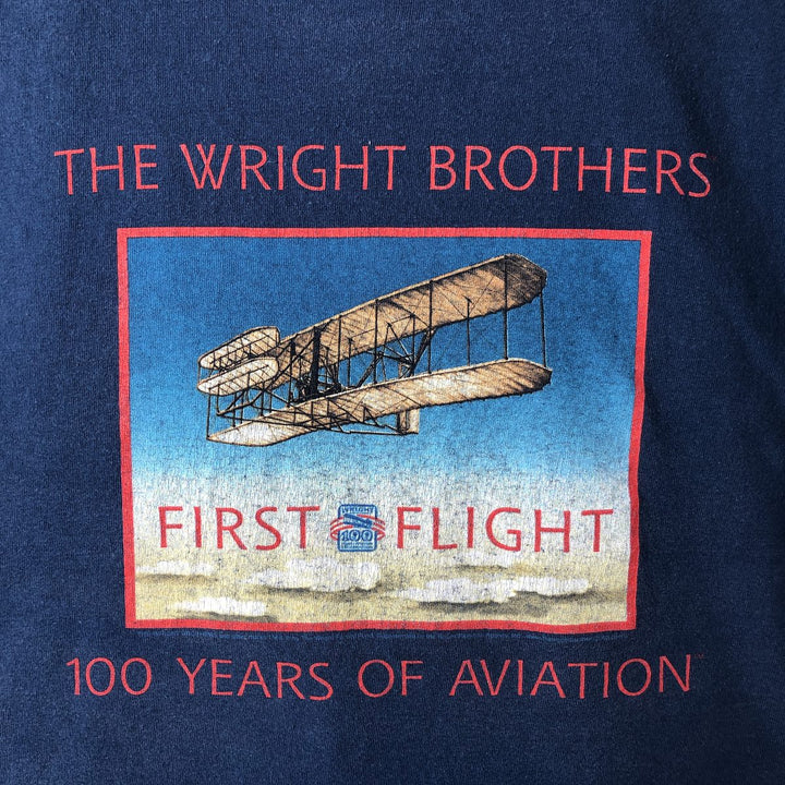 Delta Magnum Weight Wright Brothers Print T-Shirt (Men's Size L) cotton blue type Vintage Second Hand