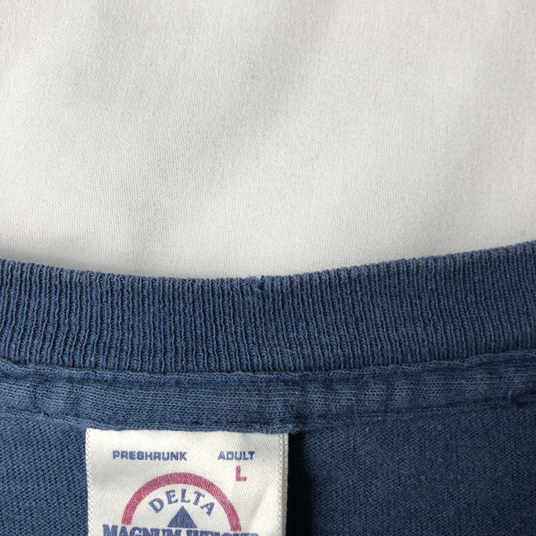 Delta Magnum Weight Wright Brothers Print T-Shirt (Men's Size L) cotton blue type Vintage Second Hand