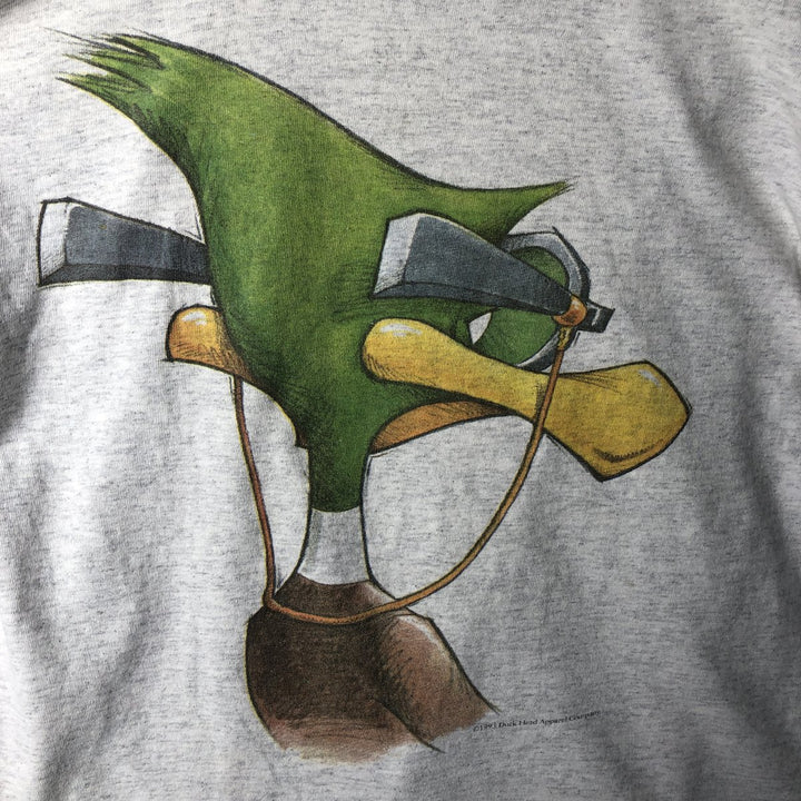 90'S Duck Head Print T-Shirt, Made in USA, Men's Size L (Equivalent), Vintage cotton gray type Vintage Second Hand