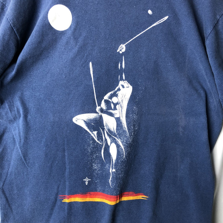 ~90'S Mock Neck Print T-Shirt, Men's Size S (Equivalent), Vintage unclear navy blue type Vintage Second Hand