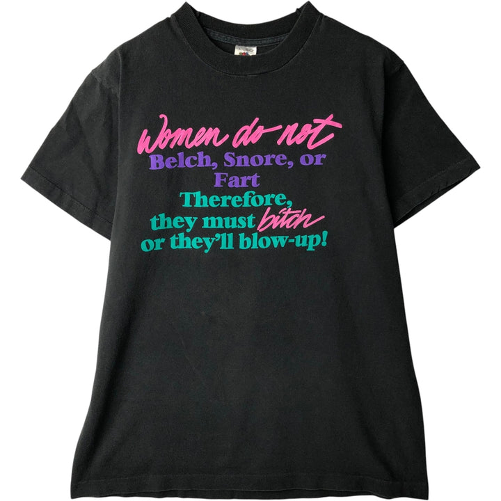 90'S Fruit of the Loom Message Print T-Shirt Made in USA Men's L Size Vintage cotton black type Vintage Second Hand