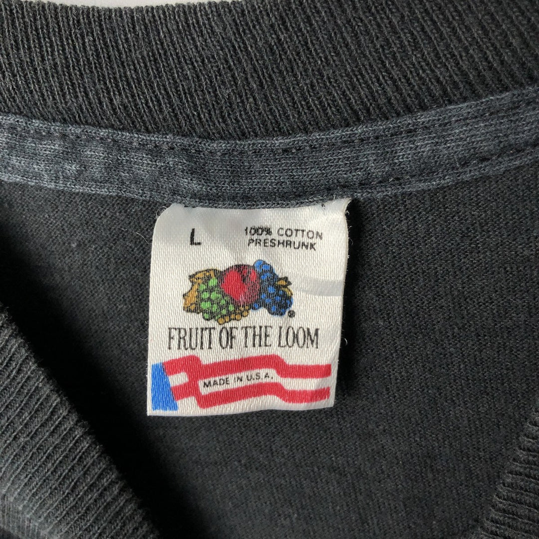 90'S Fruit of the Loom Message Print T-Shirt Made in USA Men's L Size Vintage cotton black type Vintage Second Hand