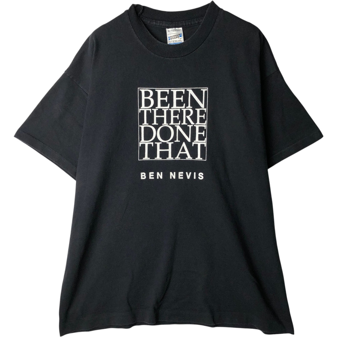 80s-90'S Fruit of the Loom Screen Stars Print T-Shirt, Made in Ireland, Men's XL equivalent, Vintage cotton black type Vintage Second Hand