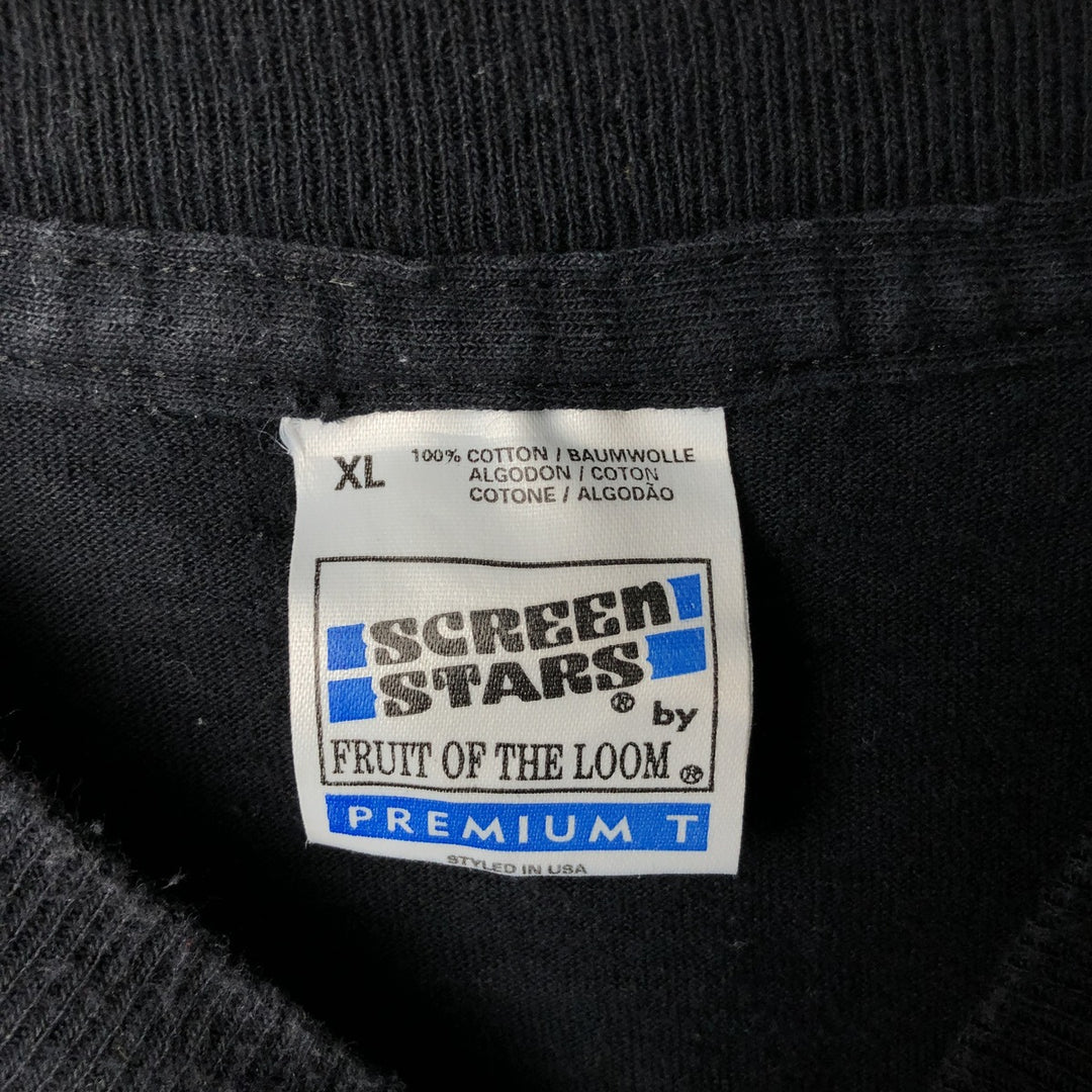 80s-90'S Fruit of the Loom Screen Stars Print T-Shirt, Made in Ireland, Men's XL equivalent, Vintage cotton black type Vintage Second Hand