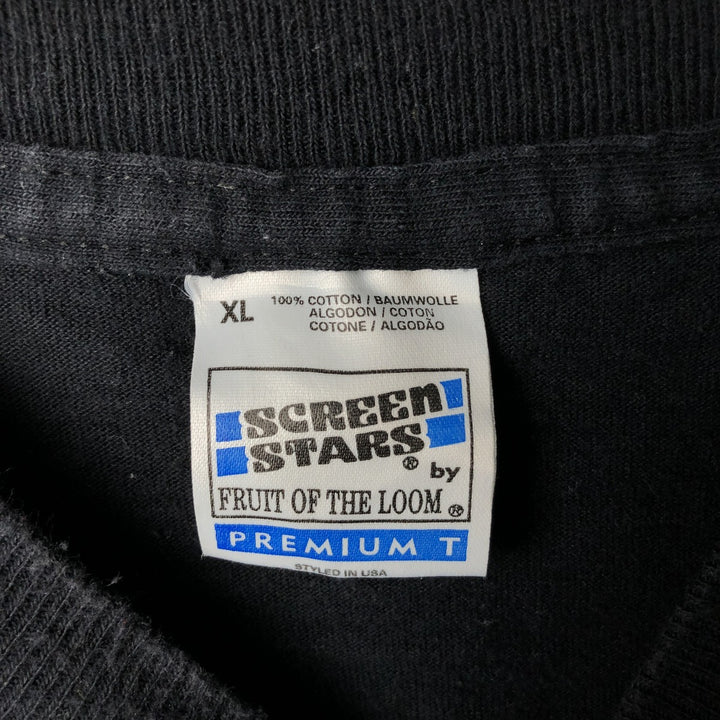 80s-90'S Fruit of the Loom Screen Stars Print T-Shirt, Made in Ireland, Men's XL equivalent, Vintage cotton black type Vintage Second Hand