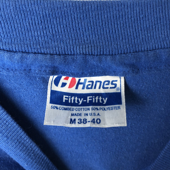 Vintage 80'S Hanes Fifty-Fifty Blue Tag Printed T-Shirt Made in USA Men's M Size cotton blue type Vintage Second Hand