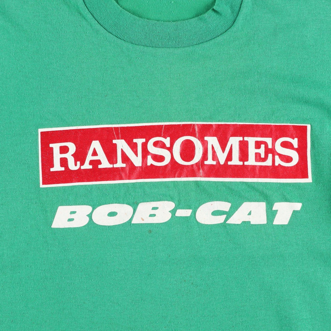 80'S Cal Cru Ransomes Bob-Cat Advertising T-Shirt, Made in USA, Men's Size M (approx.), Vintage polyester green type Vintage Second Hand