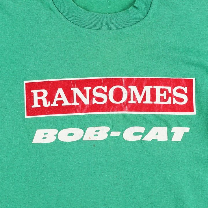 80'S Cal Cru Ransomes Bob-Cat Advertising T-Shirt, Made in USA, Men's Size M (approx.), Vintage polyester green type Vintage Second Hand