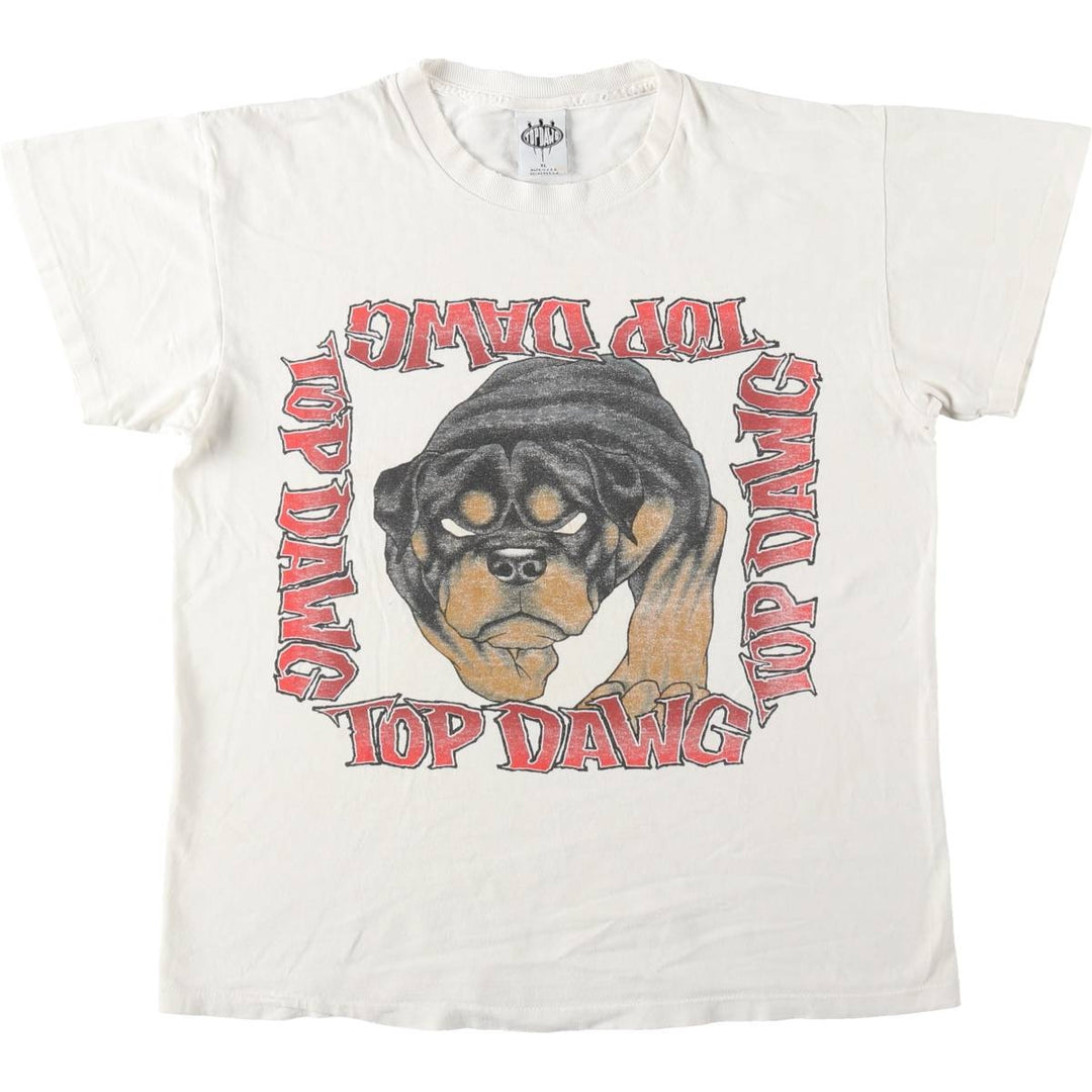 90'S TOP DAWG Dog Print Animal T-Shirt, Made in USA, Men's XL (approx.) Vintage cotton white type Vintage Second Hand
